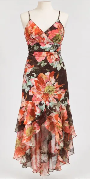 Hutch Royce Floral Chiffon High Low Midi Dress Brown Pink Size 2 NWT thumbnail 1