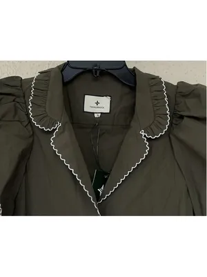 Tuckernuck Olive Green Alice Button Front Midi Dress Collar V Neck Scallop S thumbnail 8