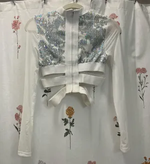 iHeartRaves Silver Sequin Long Sleeve thumbnail 2