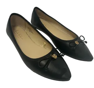 Nicole Miller New‎ York Blue-Rise Black Pointed Toe Ballet Flats Bow Charm 7.5M thumbnail 1