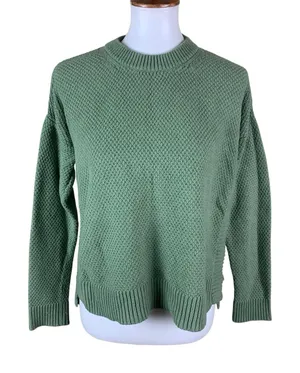Madewell Green Textured Knit‎ Crewneck Sweater Relaxed Fit Cozy Women S thumbnail 1