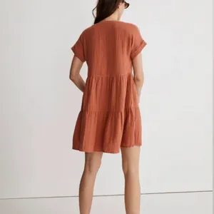 Madewell Lightspun Tiered Mini Dress Womens M Rust Gauze Button Front Cotton thumbnail 2