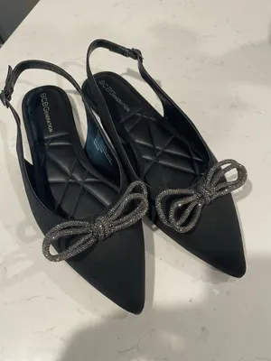 BCBGeneration Black Pointed Slingback Flats with Beaded Bow Accent thumbnail 1