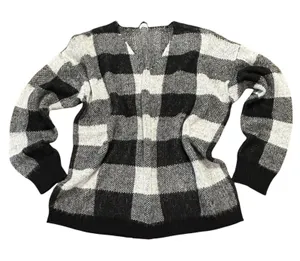 Maurices Buffalo Plaid Sweater Cozy Cabin Core Black White Knit V Neck M/L thumbnail 1