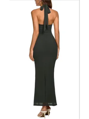 NEW Mesh Ruched Sheer Sleeveless Wedding Guest Bodycon Maxi Dress M thumbnail 2