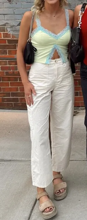 Le lis High-Waisted Cream Linen Khaki Pant thumbnail 1
