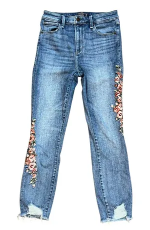 Abercrombie & Fitch Simone‎ High Rise Ankle Denim Jeans Embroidered Floral 26/2 thumbnail 1