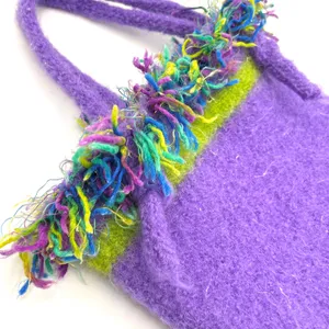 Hand Felted Wool Tote Bag Purple Handmade Boho Cottagecore Whimsy Fairy‎ Purse thumbnail 4