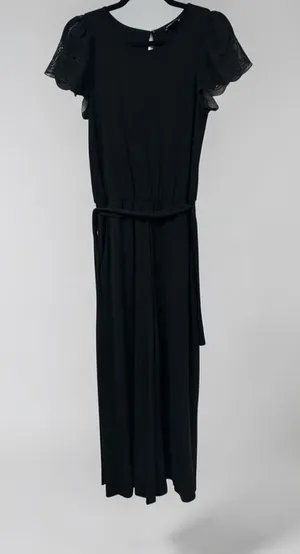 Express Classic Black Jumpsuit with Lace Sleeves thumbnail 1