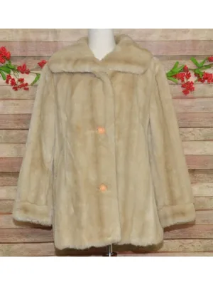 Vintage Dubrowsky & Joseph Faux Fur Coat Size 14 Cream Beige Plush Mod Jacket thumbnail 3