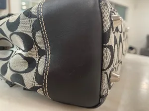 Vintage COACH Hamptons Signature Logo Satchel Bag F13070 Black/Gray Turn Lock thumbnail 7