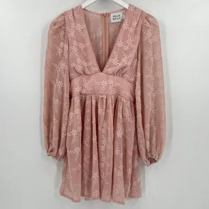 Hello Molly Flower Patch Mini‎ Dress Size 2 XS Pink Long Sleeves Floral Feminine thumbnail 4