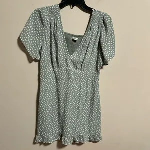Abercrombie Flutter Sleeve Dress in Mint Dot Smocked- Size Medium thumbnail 2