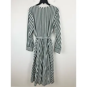 Madewell Tie Waist Midi Shirtdress in Stripe White Deep Forest Cotton US 10 NWT thumbnail 11