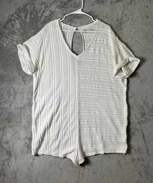 FP Beach XL Ivory Striped Knit Romper Coastal Boho Lounge Casual Summer Cover Up thumbnail 1