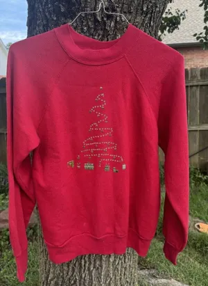 VTG 80s Pannill Red Christmas Tree Sweatshirt Granny M Party Meet USA‎ DEADSTOCK thumbnail 1