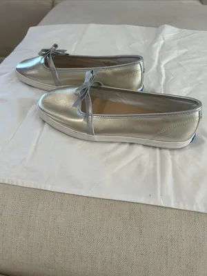 Keds Square Toe Mary Jane Leather Mini Bow, Silver, Size 8, NEW no tags Display thumbnail 4