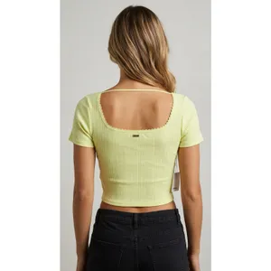 NWT O'Neill 100% Cotton Lemon Yellow Crop Top Sz S Scalloped Hem Square Neck thumbnail 2