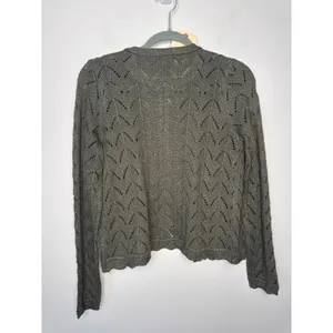 Ann Taylor Green Gold Metallic Cable Knit Sweater Small Shimmer Jacket Size S thumbnail 12