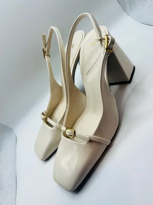 Zara Womens Cream Slingback Block Heels Square Toe Minimalist Chic Size 7 Mod thumbnail 7