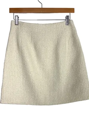 LOFT Ivory Tweed Pearl Embellished A-Line Mini Skirt Size 0 Petite thumbnail 2