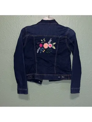 Denim Jacket Embroidered Floral Jean Jacket cottagecore teacher thumbnail 2