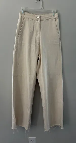 Zara Women’s Cream soft Wide-Leg jeans size 2 thumbnail 1