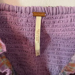 Free People Purple Plaid Puff Sleeve Babydoll Blouse Cropped Women's size Large thumbnail 3