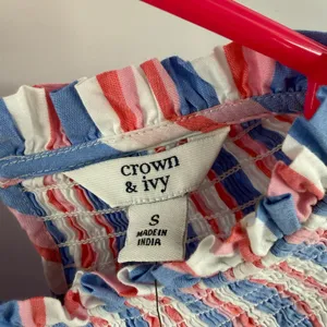 Crown & Ivy Dress Women’s Size Small Flutter Sleeve Smocked Stripe Patriotic NWT thumbnail 7