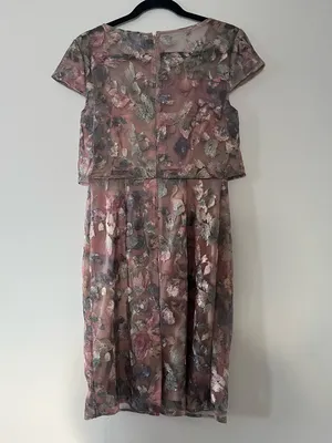 Floral Textured Lace Midi Dress 4 Pink Romantic Elegant Wedding Guest Formal thumbnail 4