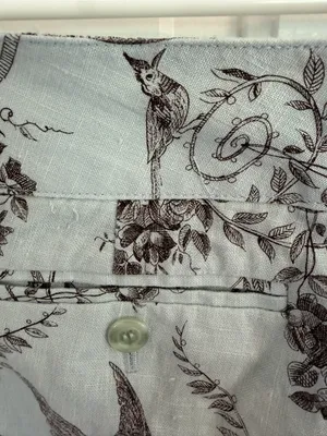 Etcetera Size 2 Blue Brown Toile Bird Floral 100% Linen Straight y2k Pants thumbnail 6
