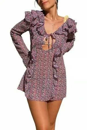 Strawberry‎ Milk Mob Women Dress Cover Up Large Ruffle Floral Resort Beach thumbnail 1