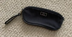 Gucci Black Canvas Zippered Pouch Bag Mini Metal Logo Plate Cosmetic GUC thumbnail 1