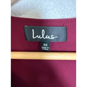 Lulus Burgundy Ruffle V-Neck Bell Sleeve Fit and Flare Mini Dress‎ XS thumbnail 2