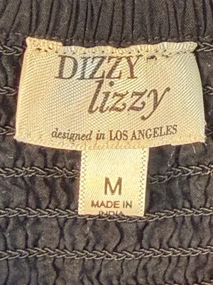 Dizzy Lizzy Black Smocked Waist Cotton Midi Dress Size M thumbnail 2