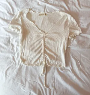 Altar'd State White Ribbed Lettuce Edge Cinch Front Blouse Size Small thumbnail 1