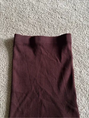 White fox boutique brown ribbed knit midi asymmetrical midi skirt size xs thumbnail 3