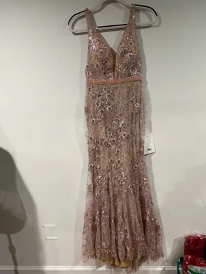 NWT - Mac Duggal 67481 Pink Floral Embellished Sleeveless Plunge Neck Gown thumbnail 4