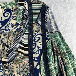 TINY Anthropologie XS Caviana Shirt‎ Dress Blue Paisley Women’s Boho Long Sleeve thumbnail 5