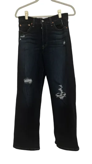 Levis‎ Ribcage Straight Ankle Jeans Dark Wash Distressed Button Fly W28 L27 90s thumbnail 1