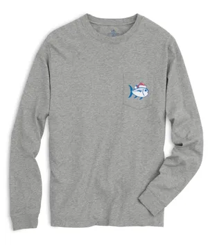 Southern Tide Men’s Gray Heather Fair Isle Holiday Skipjack Pocket T-Shirt thumbnail 1