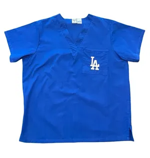 LA Dodgers Y2K Scrub Top Medical Uniform Royal Blue Unisex SM Concepts Sport MLB thumbnail 1