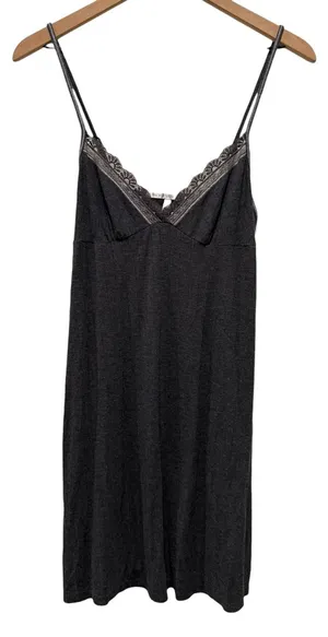 Vtg Y2K Victoria's Secret Babydoll Slip Mini Dress Sz L Lace Trim Gray Lingerie thumbnail 1