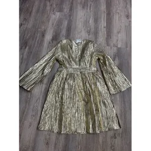 Tuckernuck Hyacinth House Gold Plisse Carol Bow Mini Dress Size Medium NEW thumbnail 9