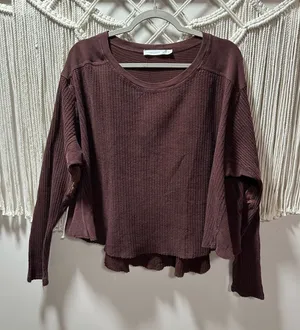 Altar'd State Wine Waffle-Knit Long Sleeve Top thumbnail 1