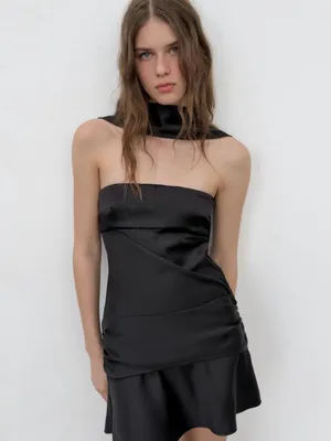 ZARA Satin Black Scarf Dress thumbnail 5