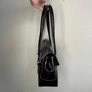 Liz Claiborne Y2K Black Croc Embossed Double Handle Shoulder Bag Purse thumbnail 11