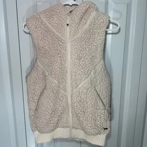 Prana Vest Womens S Pink Cream Sherpa Fleece Hooded Full Zip Permafrost Ribbed thumbnail 2