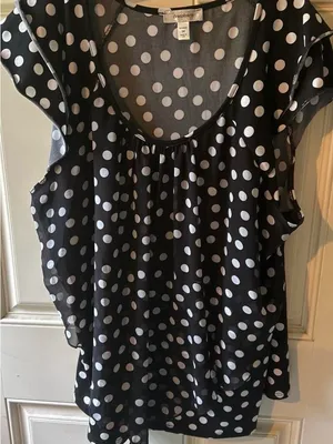 Dress Barn Super Cute Black Blouse with White Polka Dots, XL thumbnail 5