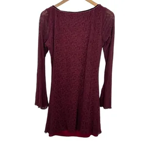Motel Size XL Burgundy Velvet Mini‎ Dress Sweetheart Neckline Bell Sleeve thumbnail 5